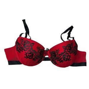 Smart & Sexy Red and Black Lined Lace Bra 34D
